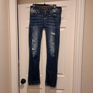 Rock Revival Joyelle Jeans Distressed Denim Straight Leg Low Rise Women's 28